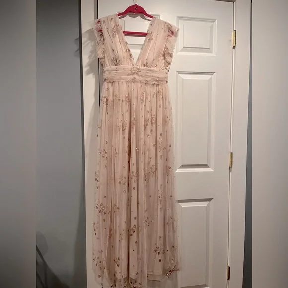 Soieblu gown size large (8/10). Pale pink with gold glitter flowers and hearts - Picture 1 of 10